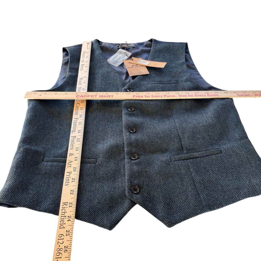 Paul Jones Wool Blend Navy Tweed Herringbone Waistcoat Vest Mens Medium Classic - Picture 7 of 13